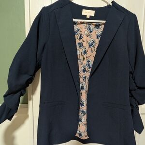 Blue Blush Navy Blazer with Ruched Sleeves